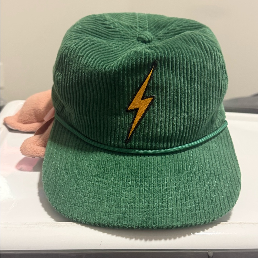 Aviator Nation Green Corduroy Cap with Lightning Bolt